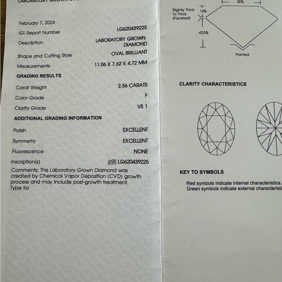 2.56 Certified IGI Color F VS1 Oval Diamond + 1.75 carats w/side-stones & band - Picture 8 of 12